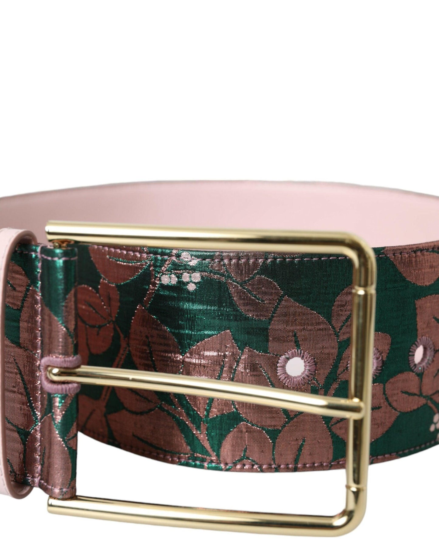 Dolce & Gabbana Multicolor Floral Jacquard Lurex Gold Buckle Belt - PER.FASHION