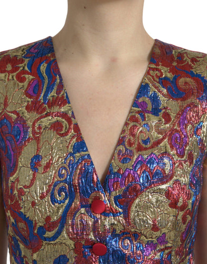 Dolce & Gabbana Multicolor Floral Print Jacquard Waistcoat Vest - PER.FASHION