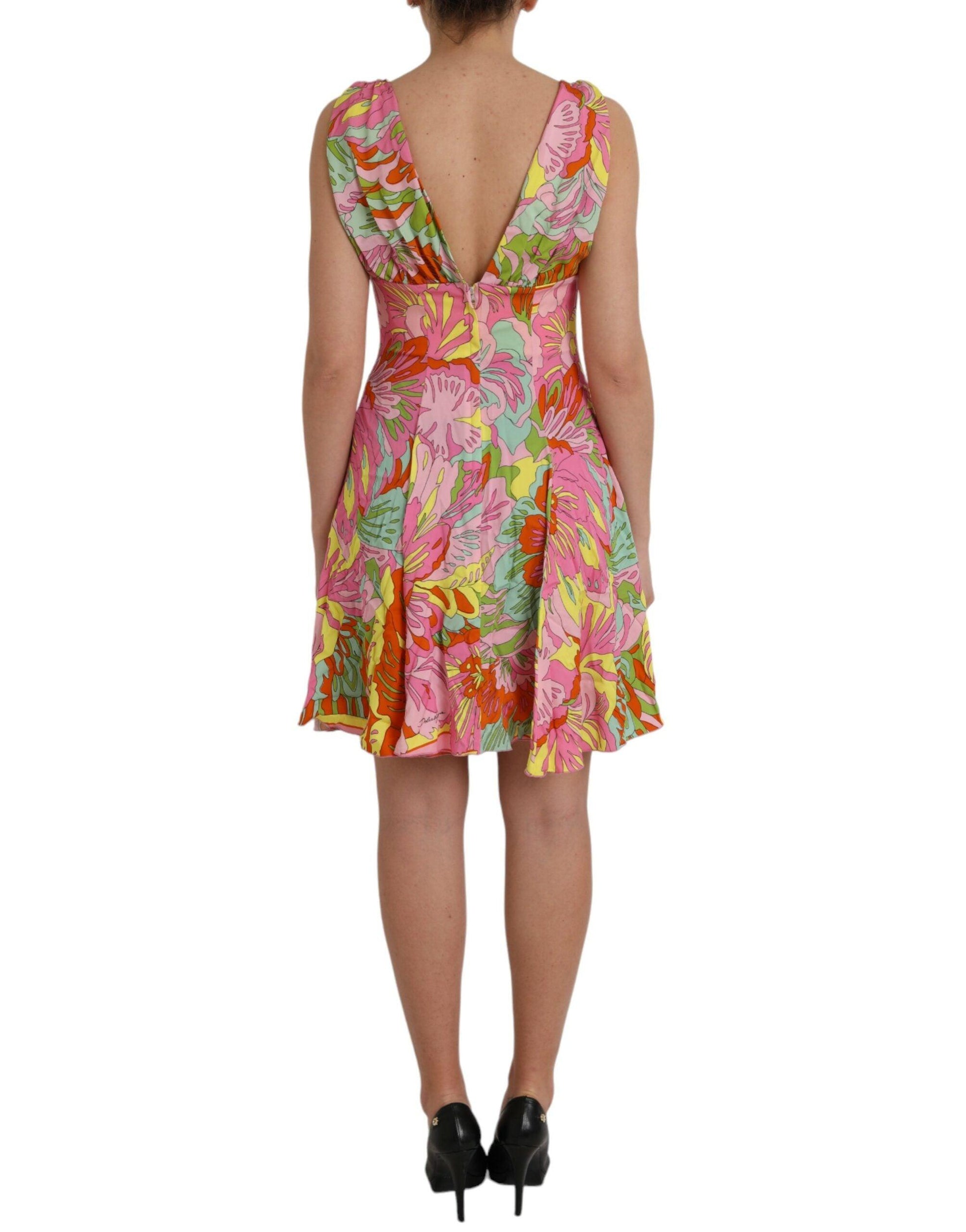 Dolce & Gabbana Multicolor Floral Silk A-Line Dress - PER.FASHION