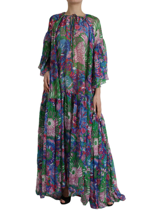 Dolce & Gabbana Multicolor Floral Silk Kaftan Maxi Dress - PER.FASHION