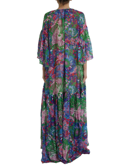 Dolce & Gabbana Multicolor Floral Silk Kaftan Maxi Dress - PER.FASHION