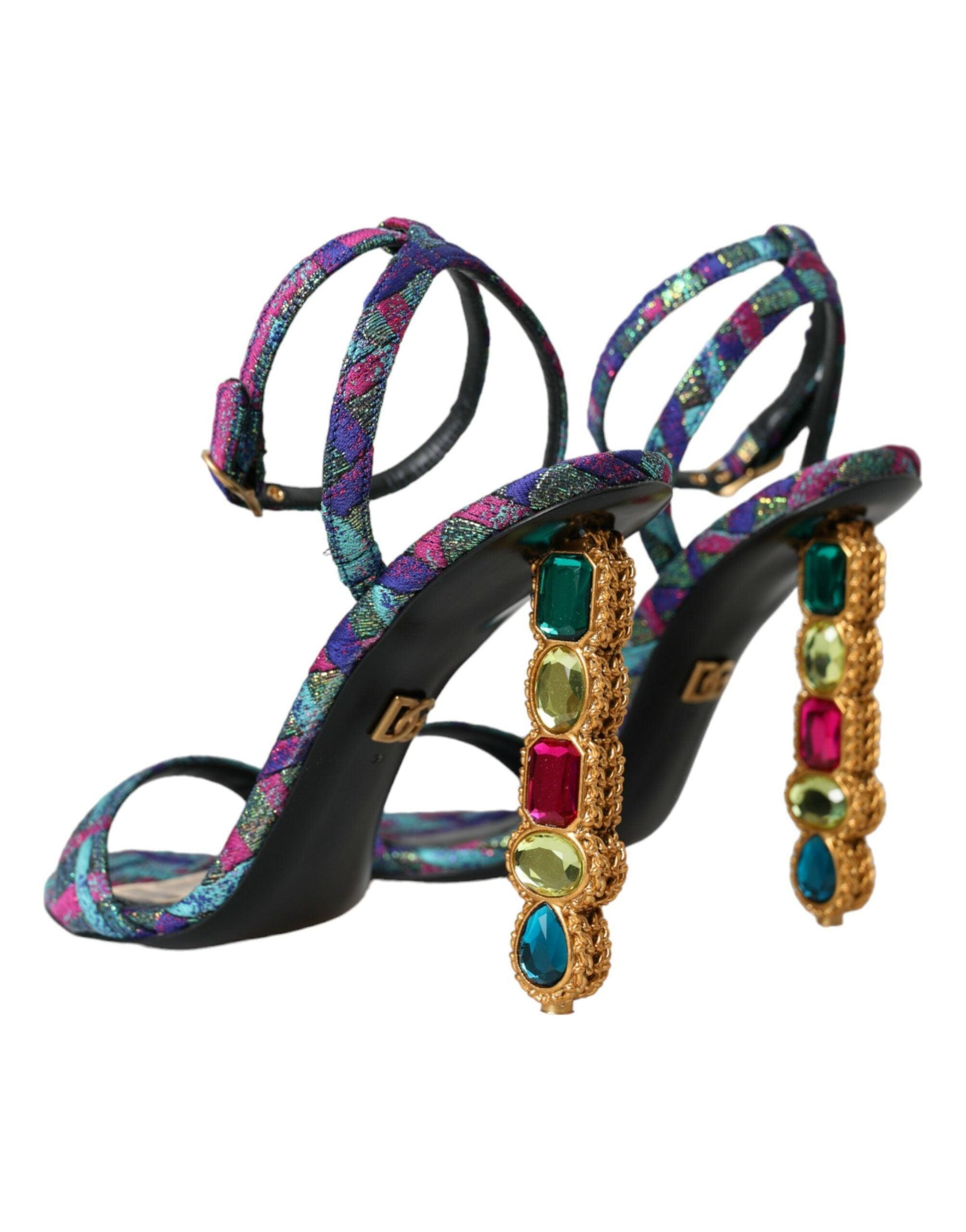 Dolce & Gabbana Multicolor Jacquard Crystals Sandals Shoes - PER.FASHION