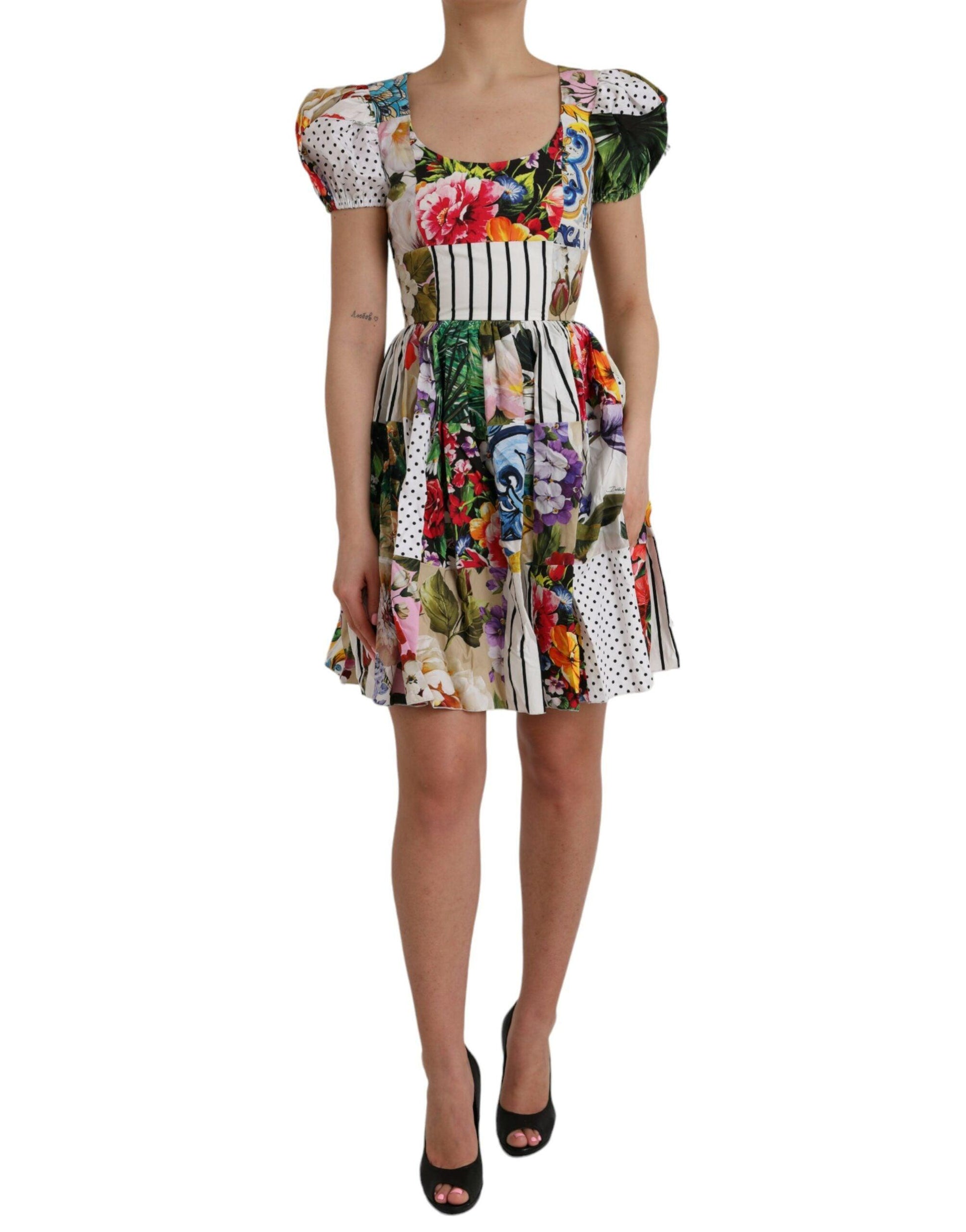 Dolce & Gabbana Multicolor Patchwork Cotton Aline Mini Dress - PER.FASHION