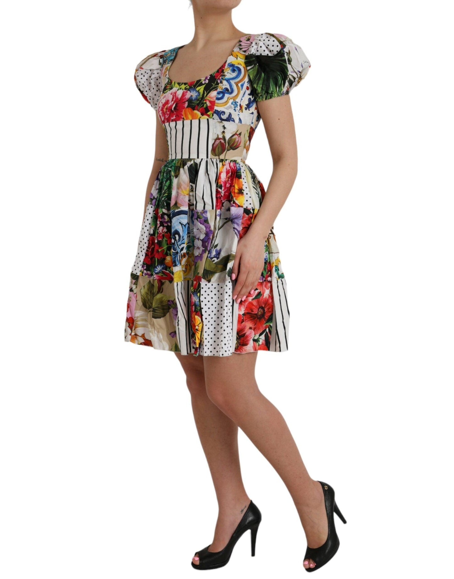 Dolce & Gabbana Multicolor Patchwork Cotton Aline Mini Dress - PER.FASHION