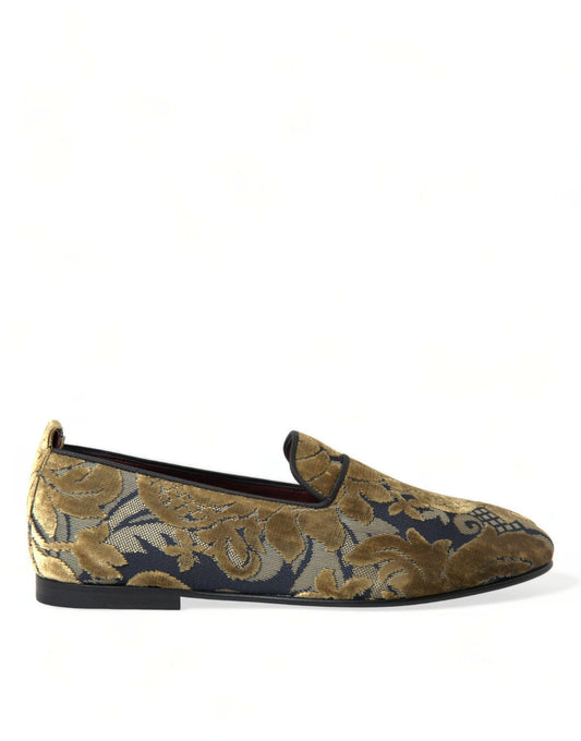 Dolce & Gabbana Opulent Gold Velvet Smoking Slippers - PER.FASHION