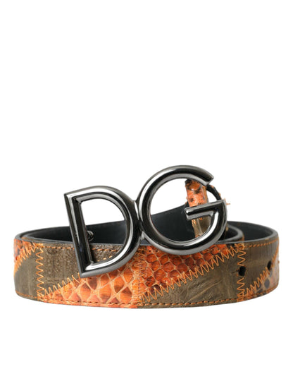 Dolce & Gabbana Patchwork Python Leather Logo Buckle Belt Men - PER.FASHION
