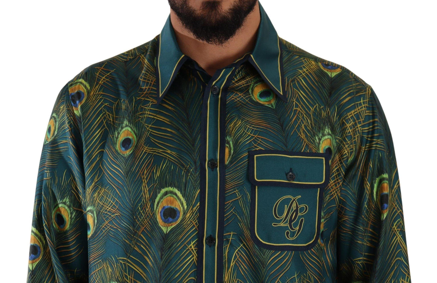 Dolce & Gabbana Peacock Feather Print Silk Shirt - PER.FASHION