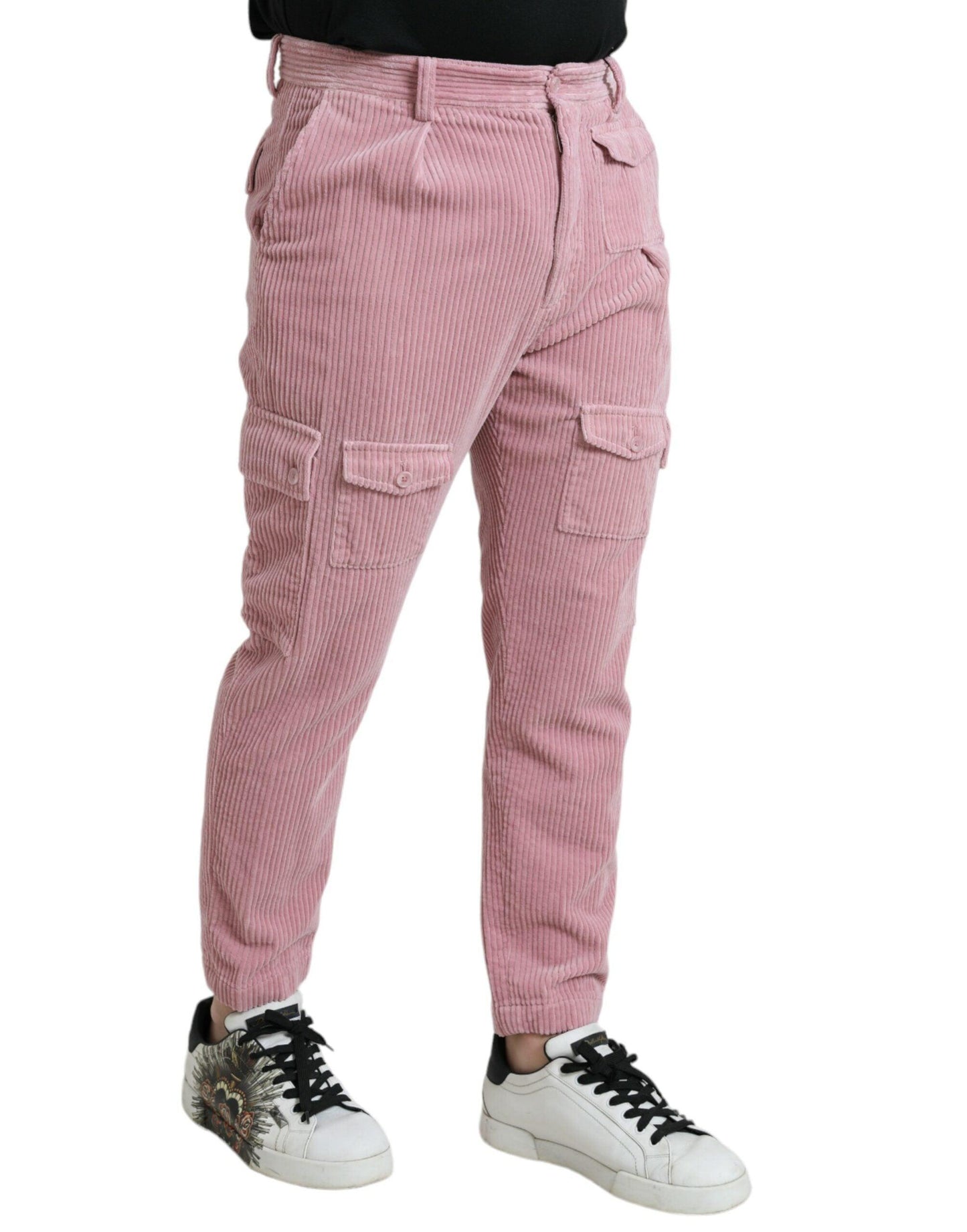 Dolce & Gabbana Pink Corduroy Cotton Stretch Skinny Cargo Jeans - PER.FASHION