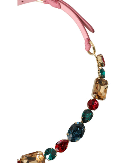 Dolce & Gabbana Pink Leather Crystal Chain Embellished Belt - PER.FASHION