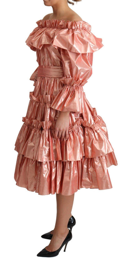 Dolce & Gabbana Pink Metallic Ruffled Gown Elegance - PER.FASHION
