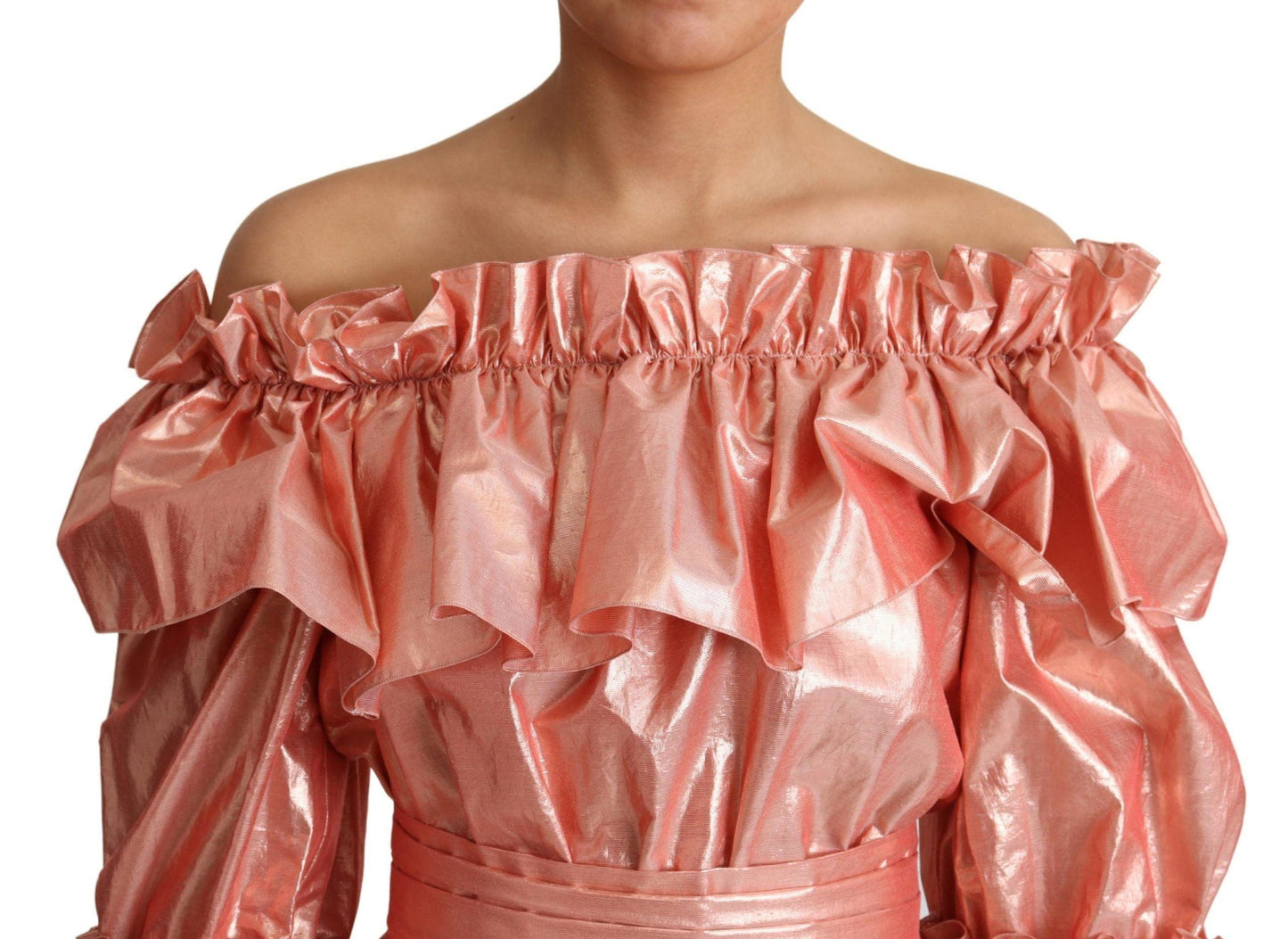 Dolce & Gabbana Pink Metallic Ruffled Gown Elegance - PER.FASHION
