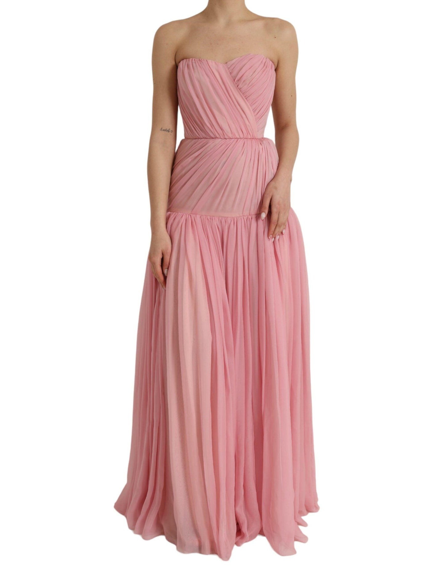 Dolce & Gabbana Pink Silk Strapless Maxi A-line Gown Dress - PER.FASHION