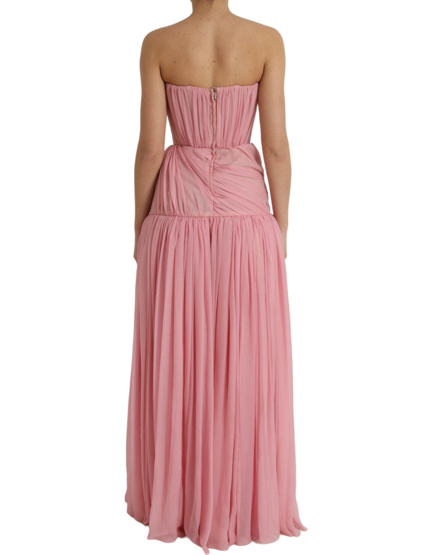 Dolce & Gabbana Pink Silk Strapless Maxi A-line Gown Dress - PER.FASHION