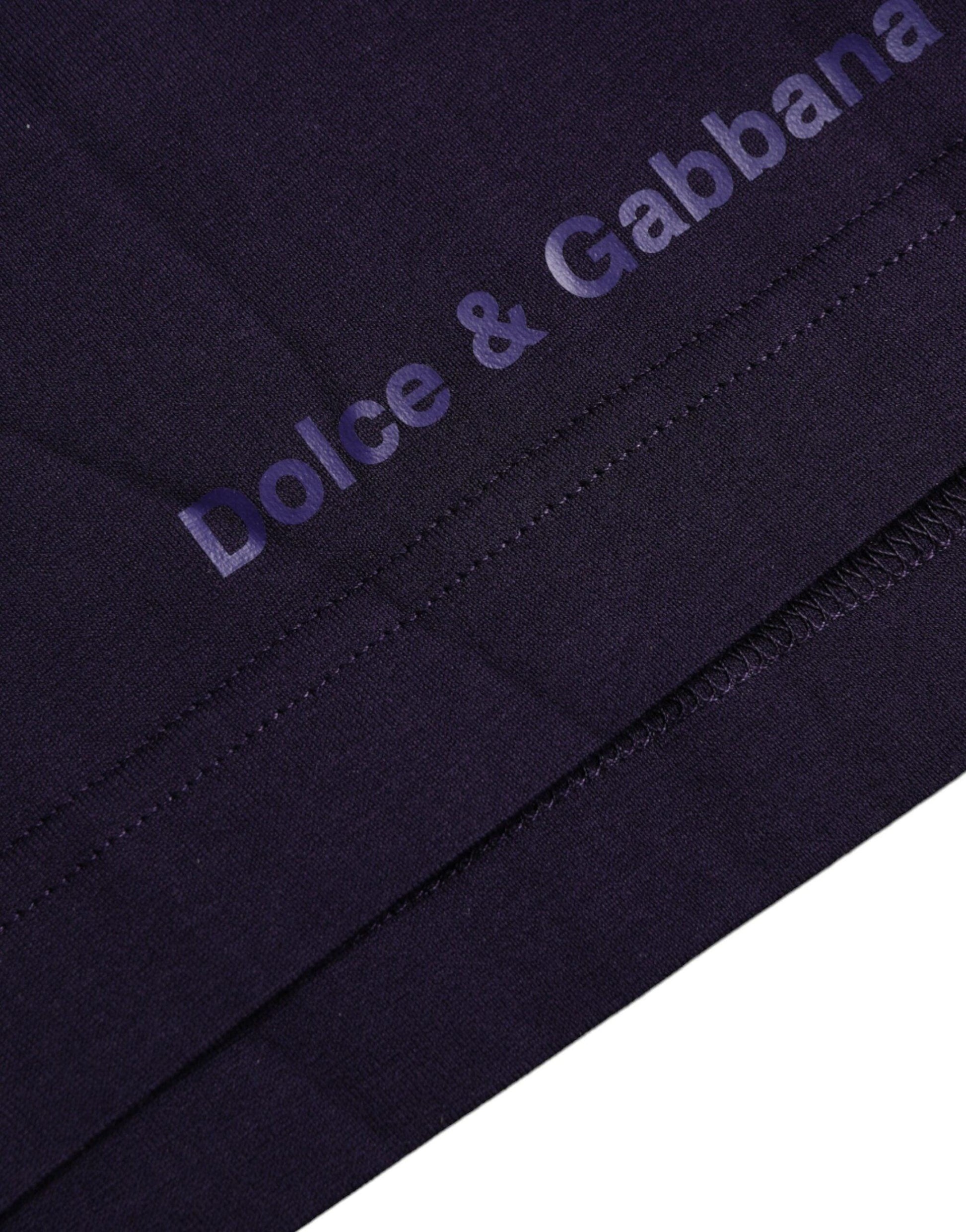 Dolce & Gabbana Purple Logo Patch Short Sleeve Cotton T-shirt - PER.FASHION