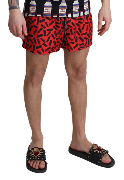 Dolce & Gabbana Radiant Red Drawstring Swim Trunks - PER.FASHION