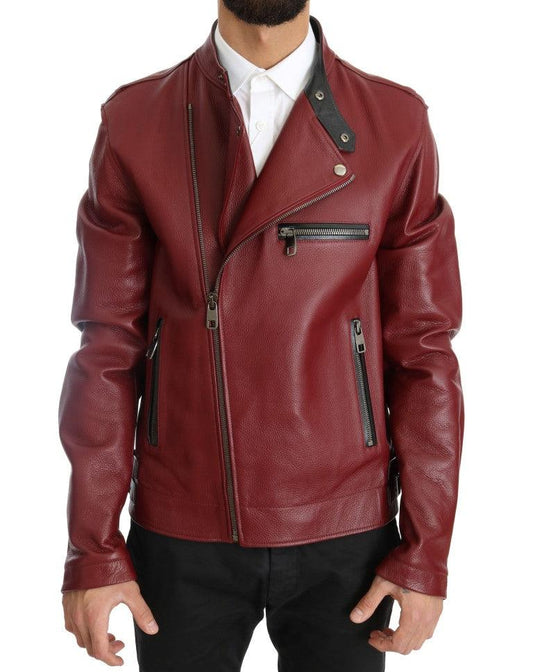 Dolce & Gabbana Radiant Red Leather Biker Motorcycle Jacket - PER.FASHION