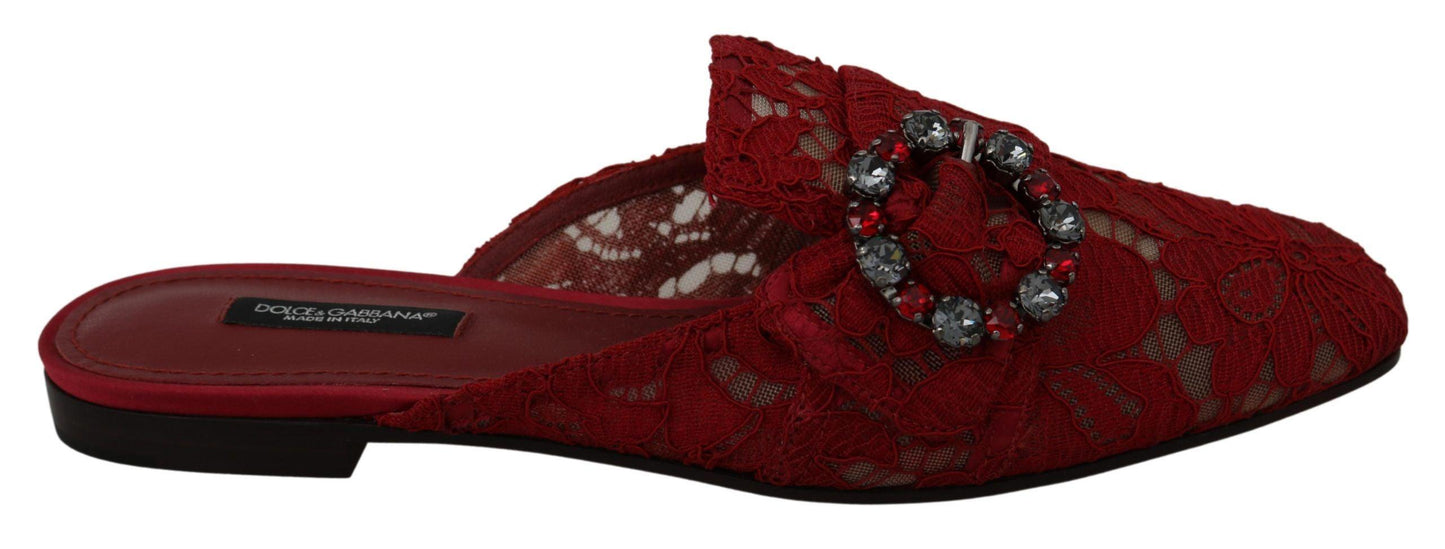 Dolce & Gabbana Radiant Red Slide Flats with Crystal Embellishments - PER.FASHION