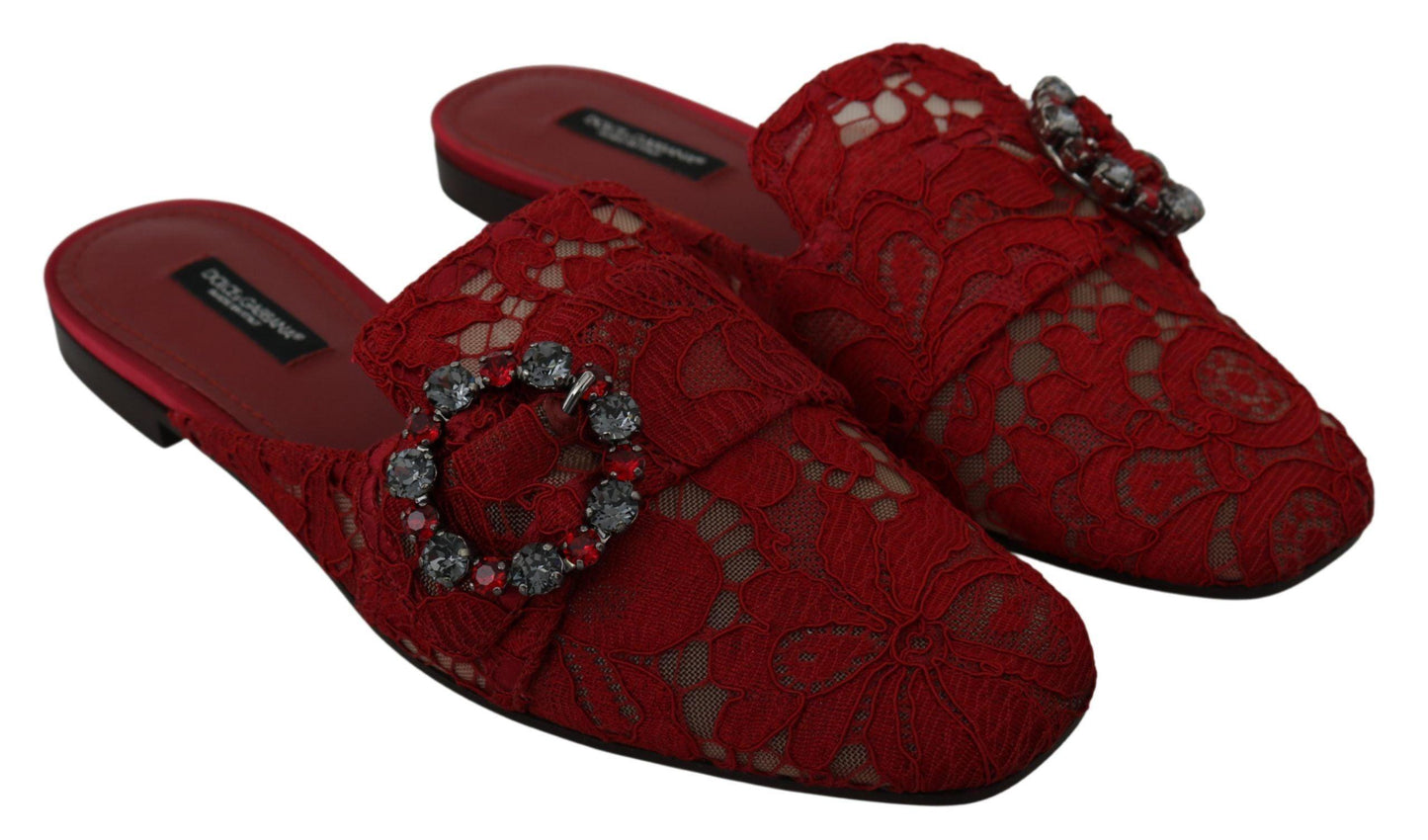 Dolce & Gabbana Radiant Red Slide Flats with Crystal Embellishments - PER.FASHION