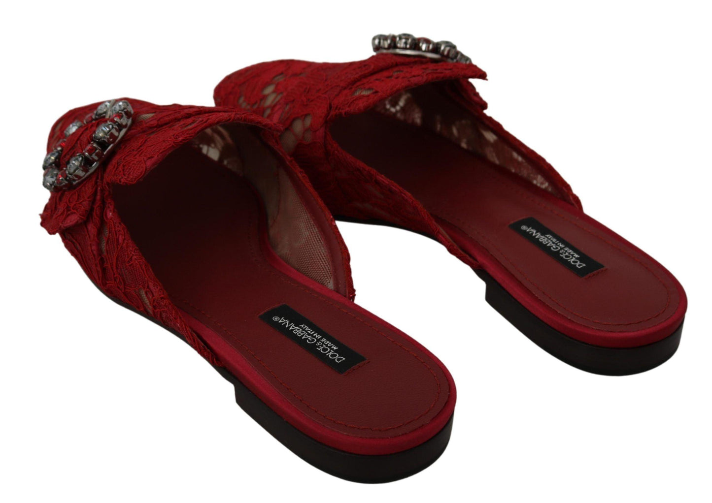 Dolce & Gabbana Radiant Red Slide Flats with Crystal Embellishments - PER.FASHION