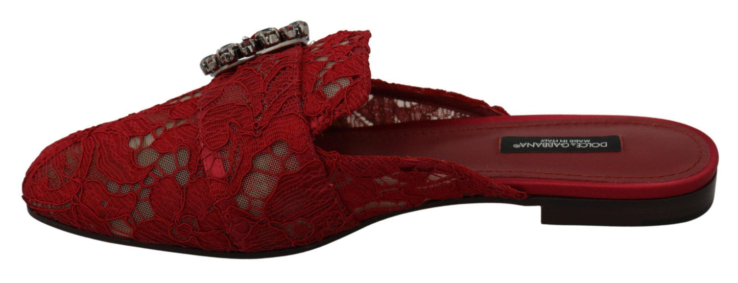 Dolce & Gabbana Radiant Red Slide Flats with Crystal Embellishments - PER.FASHION