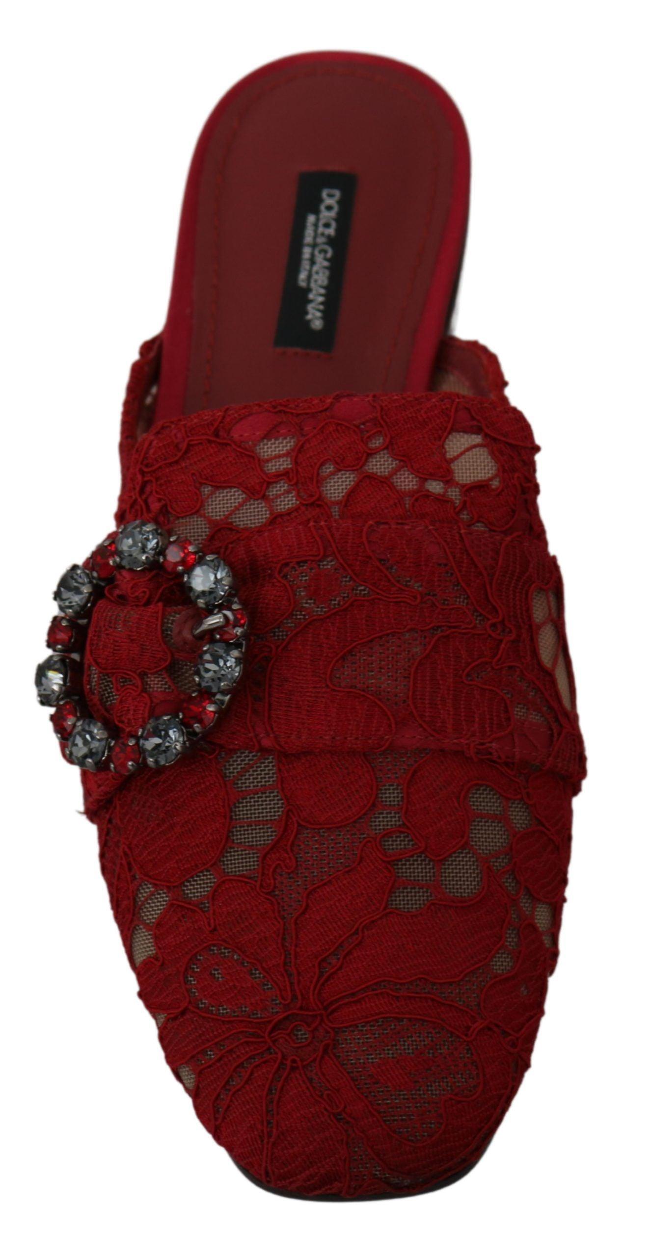 Dolce & Gabbana Radiant Red Slide Flats with Crystal Embellishments - PER.FASHION