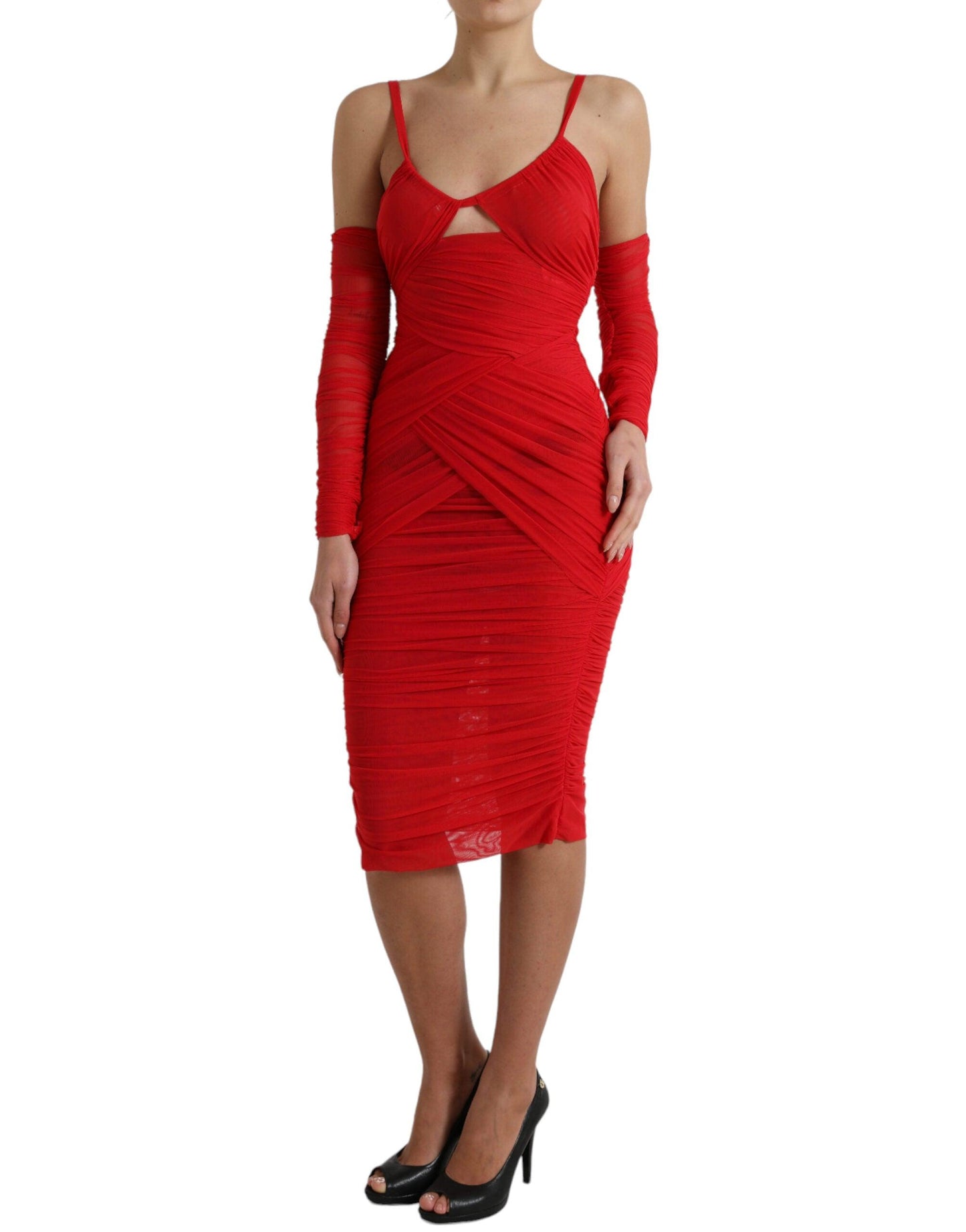 Dolce & Gabbana Radiant Red Stretch Satin Midi Dress - PER.FASHION
