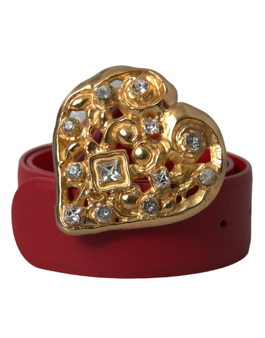 Dolce & Gabbana Red Leather Gold Heart Metal Buckle Belt - PER.FASHION