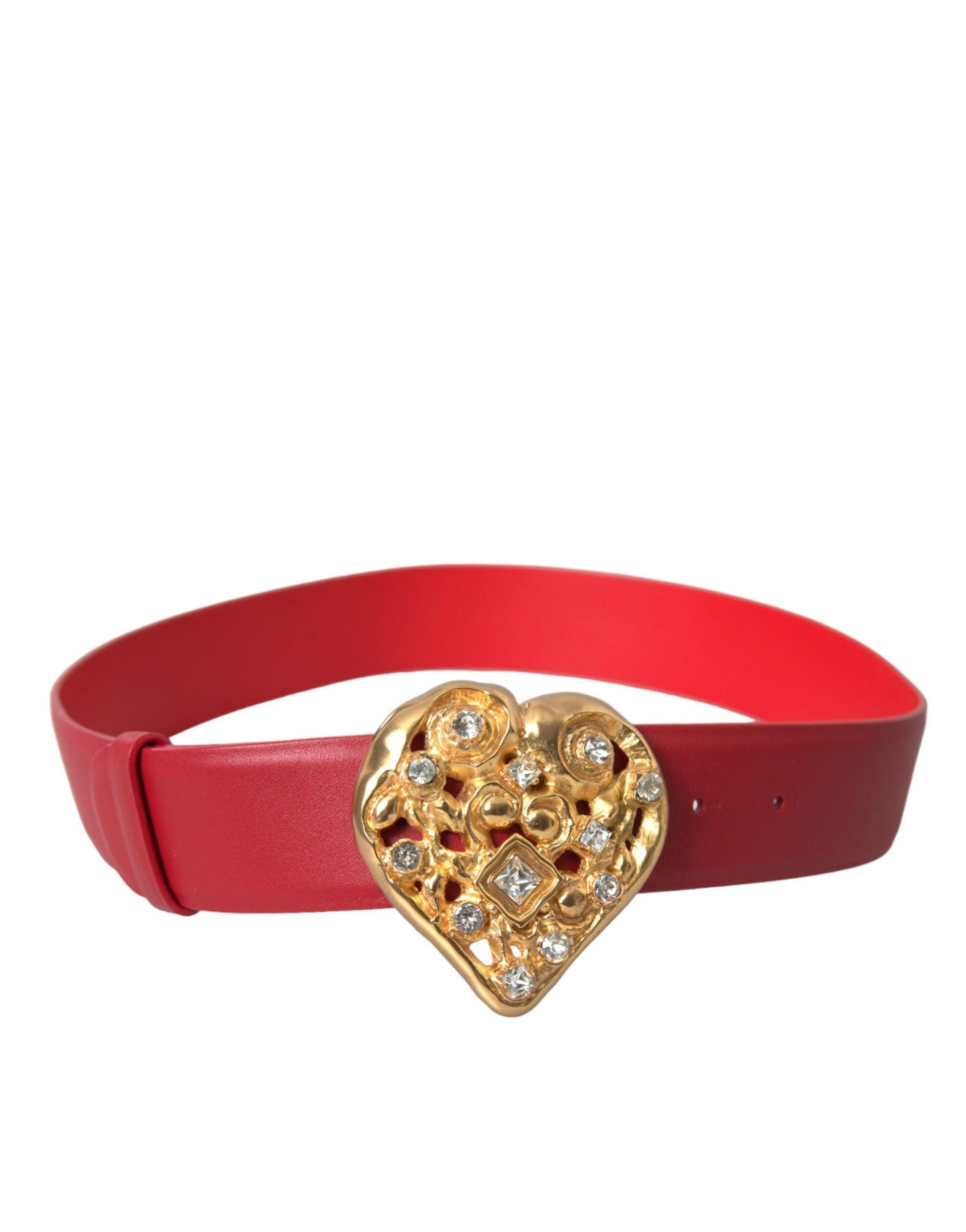 Dolce & Gabbana Red Leather Gold Heart Metal Buckle Belt - PER.FASHION