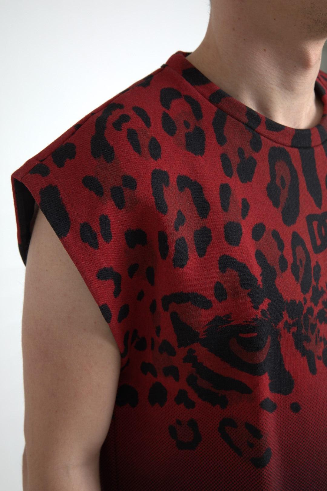 Dolce & Gabbana Red Leopard Print Cotton Tank Top - PER.FASHION