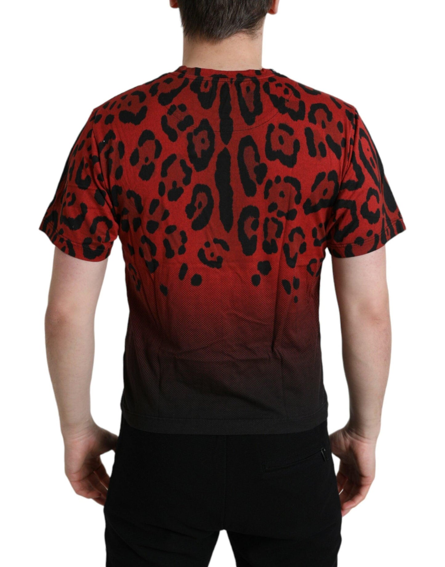 Dolce & Gabbana Red Leopard Print Crew Neck Tee - PER.FASHION
