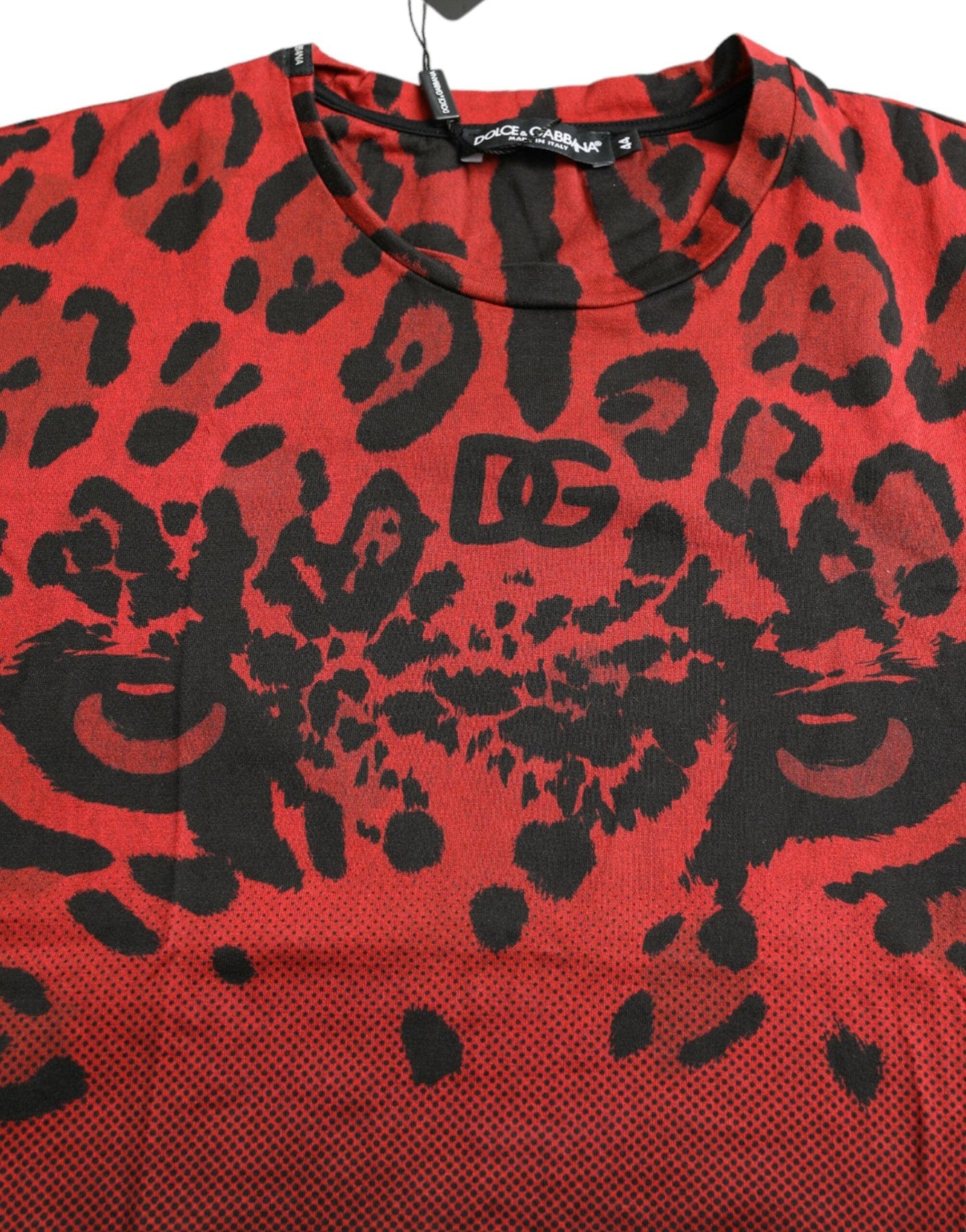 Dolce & Gabbana Red Leopard Print Crew Neck Tee - PER.FASHION