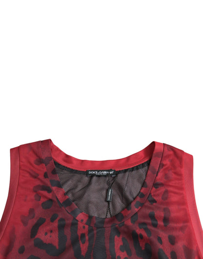 Dolce & Gabbana Red Leopard Print Sleeveless Men Tank T-shirt - PER.FASHION