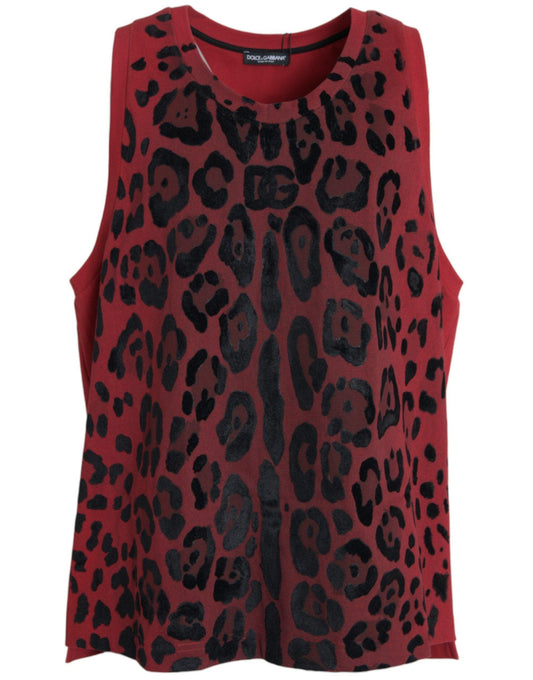 Dolce & Gabbana Red Leopard Print Sleeveless Tank T-shirt - PER.FASHION