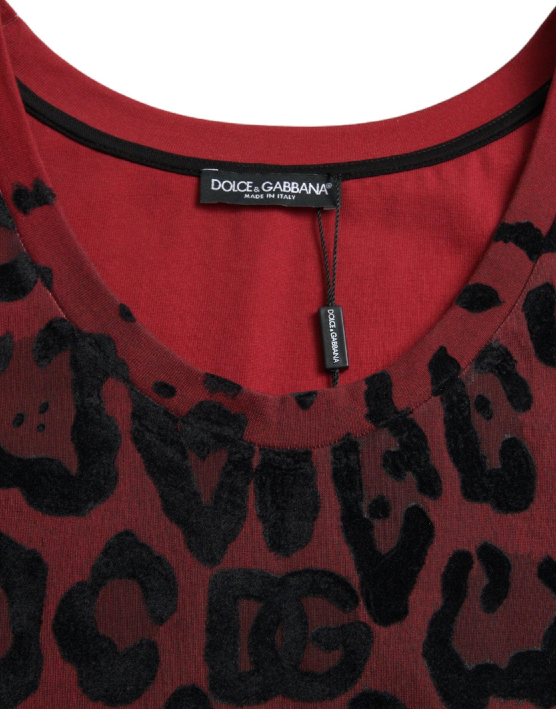 Dolce & Gabbana Red Leopard Print Sleeveless Tank T-shirt - PER.FASHION