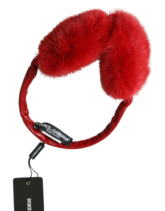 Dolce & Gabbana Red Mink Fur Elegance Ear Muffs - PER.FASHION