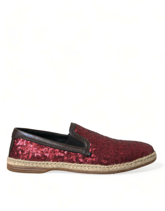 Dolce & Gabbana Red Sequined Leather Loafers - PER.FASHION