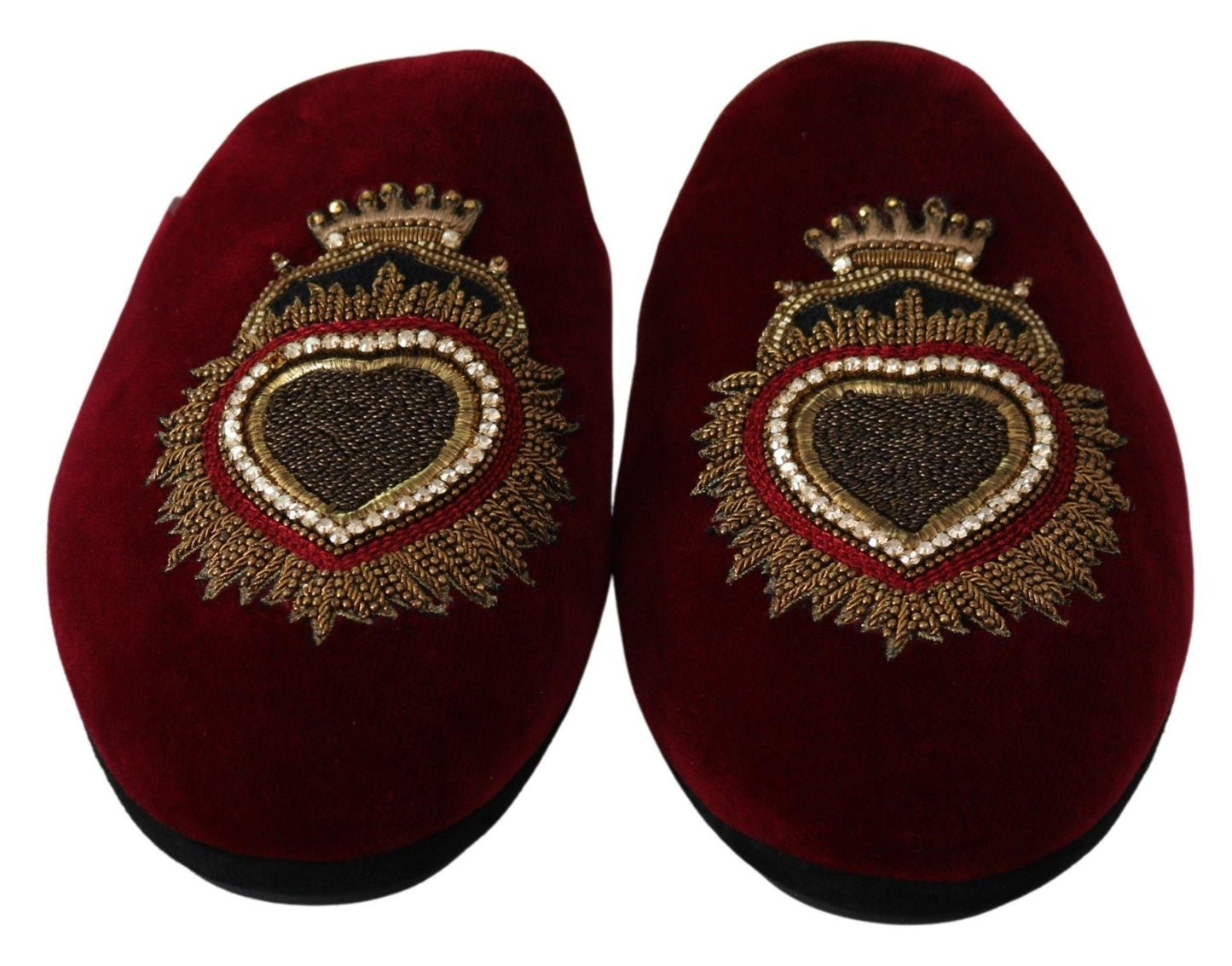 Dolce & Gabbana Red Velvet Embroidered Slides - PER.FASHION