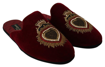 Dolce & Gabbana Red Velvet Embroidered Slides - PER.FASHION