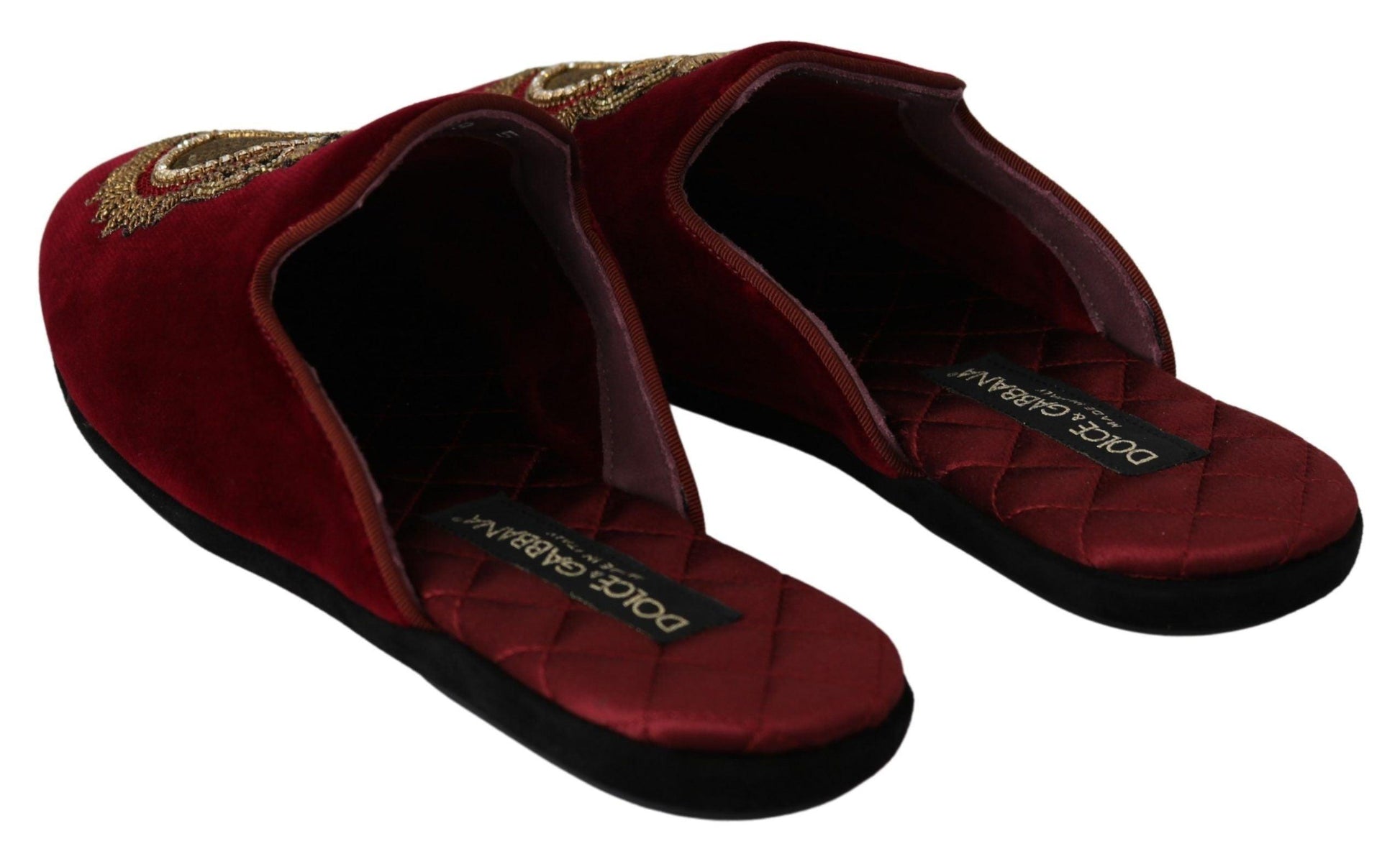 Dolce & Gabbana Red Velvet Embroidered Slides - PER.FASHION