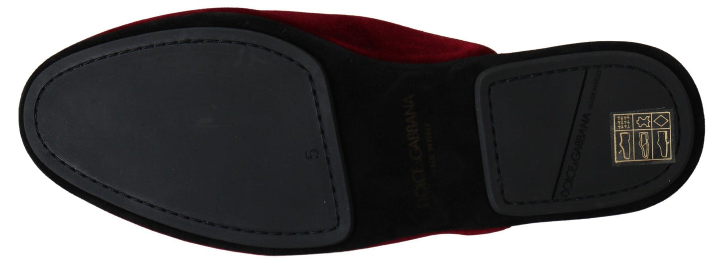 Dolce & Gabbana Red Velvet Embroidered Slides - PER.FASHION