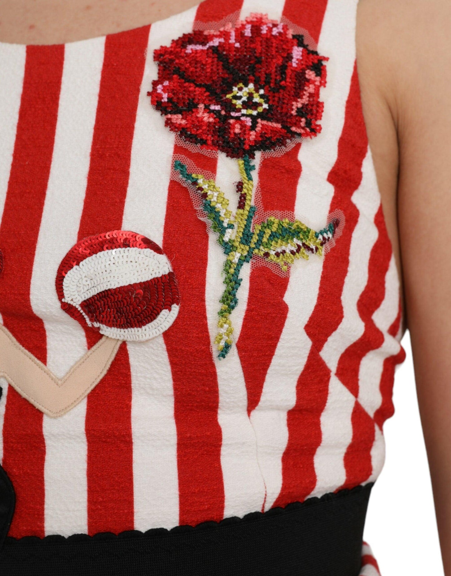 Dolce & Gabbana Red White Floral Sleeveless Sheath Midi Dress - PER.FASHION