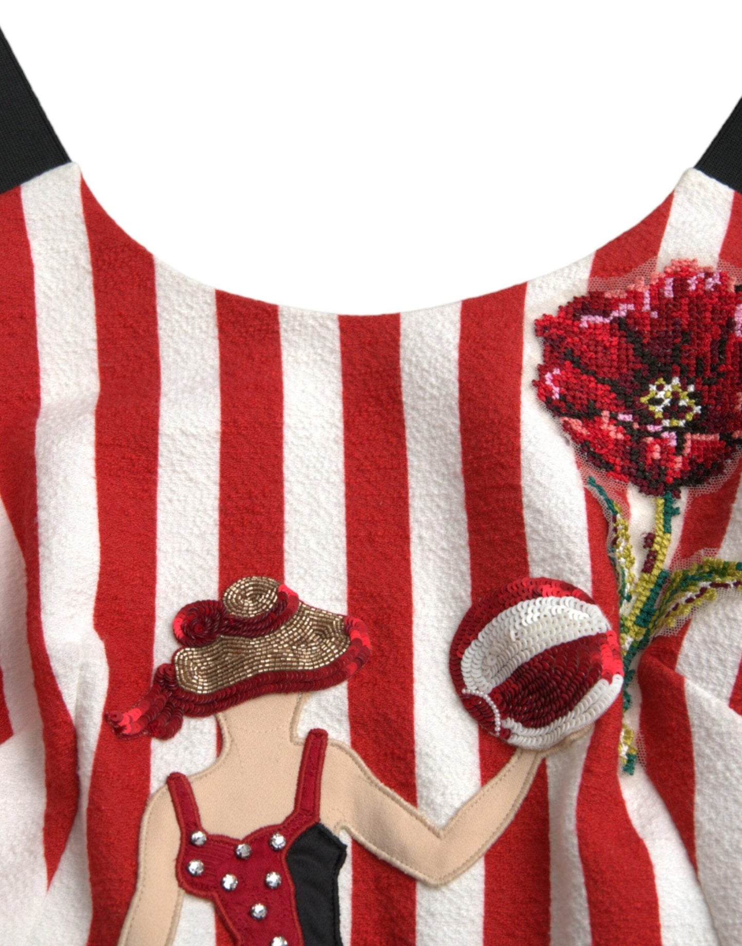 Dolce & Gabbana Red White Floral Sleeveless Sheath Midi Dress - PER.FASHION