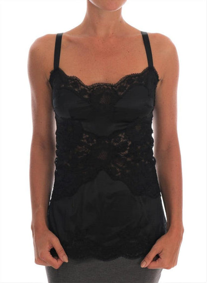 Dolce & Gabbana Silk Blend Black Lace Top Dressing Gown - PER.FASHION