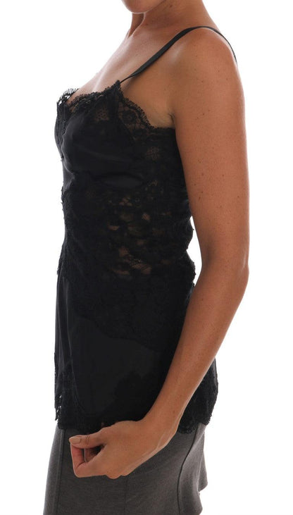 Dolce & Gabbana Silk Blend Black Lace Top Dressing Gown - PER.FASHION