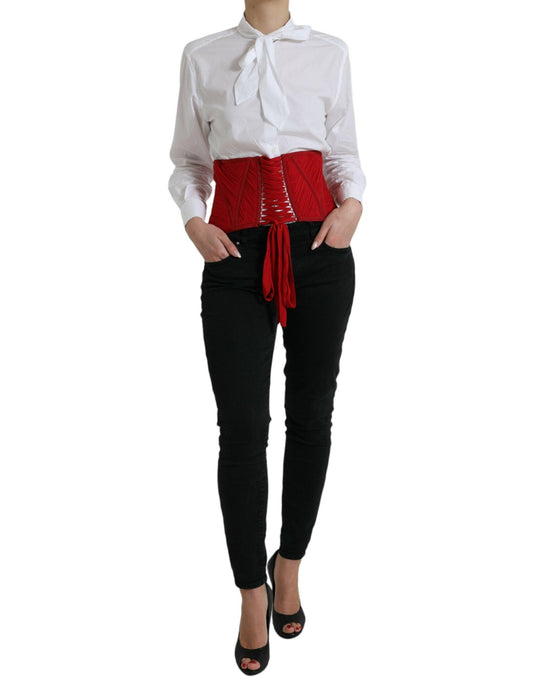 Dolce & Gabbana Silk Corset Waist Belt in Fiery Red - PER.FASHION