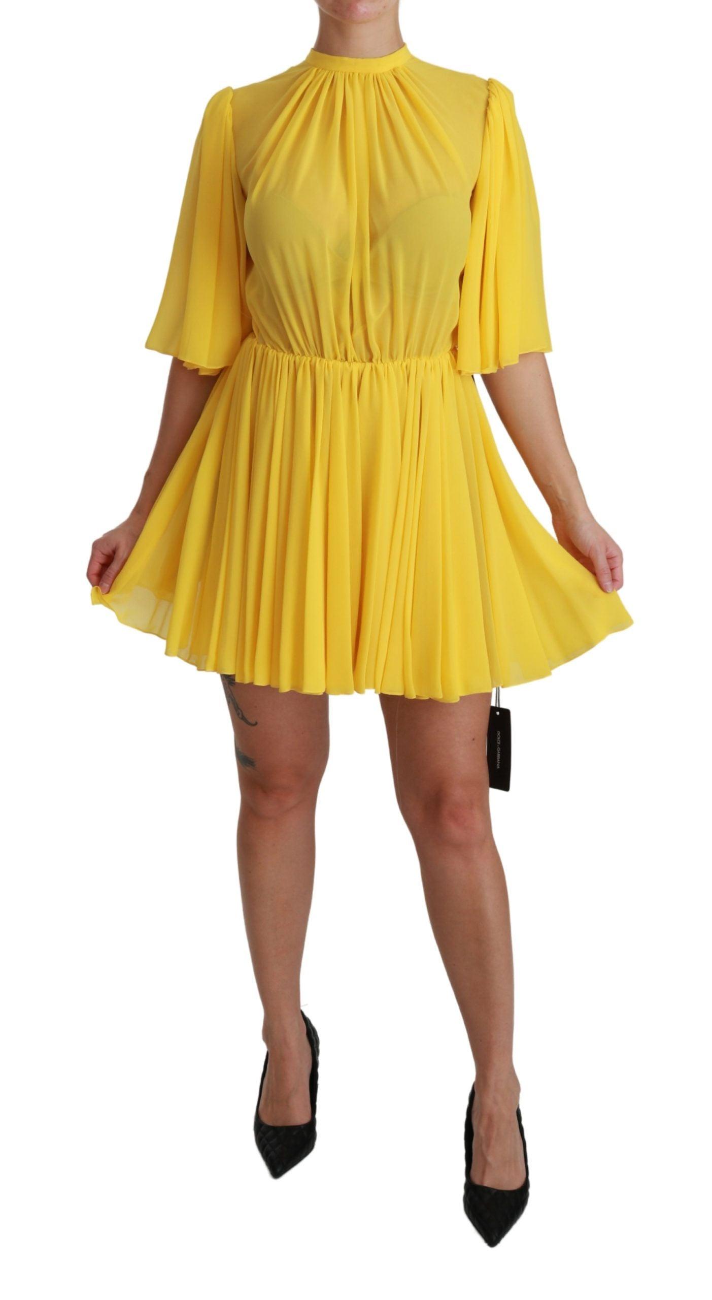Dolce & Gabbana Silk Pleated A-line Mini Dress in Sunshine Yellow - PER.FASHION