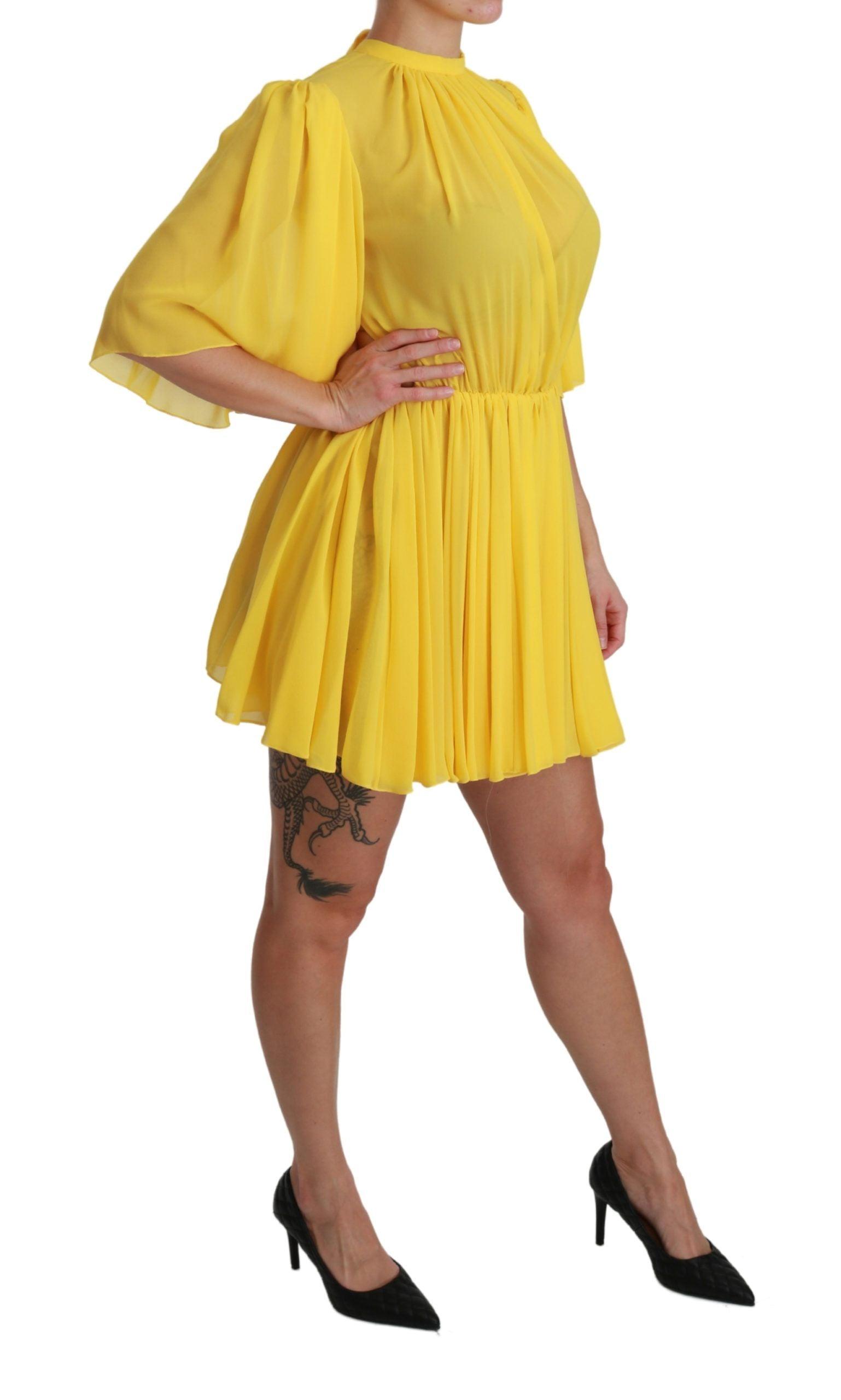 Dolce & Gabbana Silk Pleated A-line Mini Dress in Sunshine Yellow - PER.FASHION