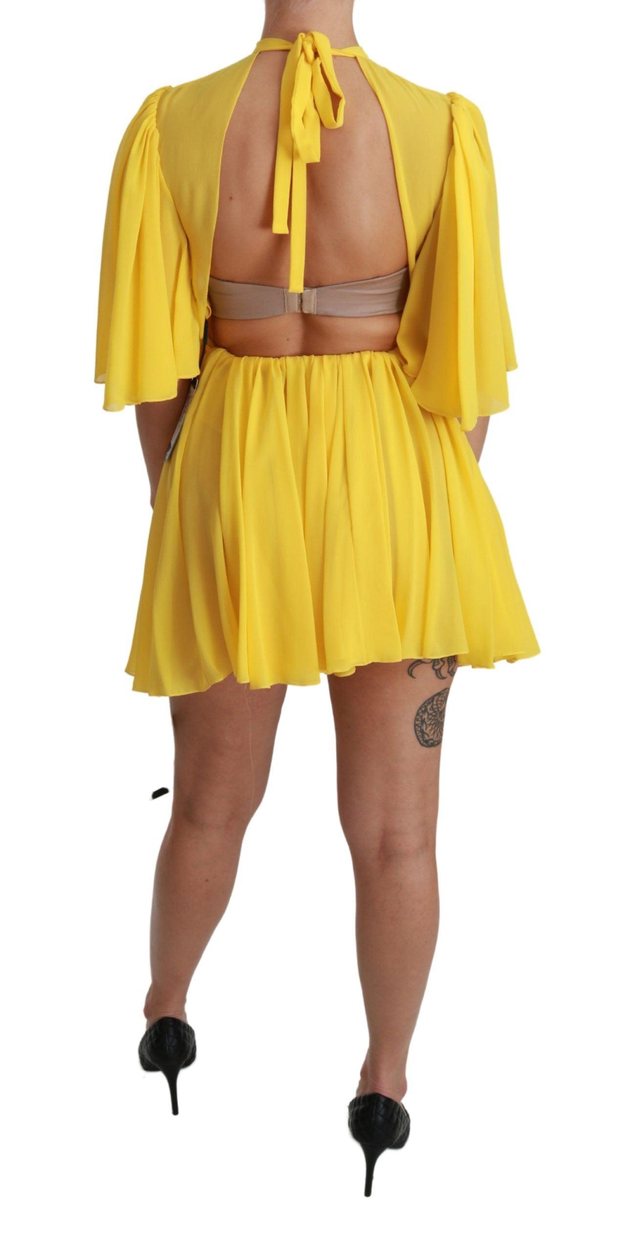 Dolce & Gabbana Silk Pleated A-line Mini Dress in Sunshine Yellow - PER.FASHION