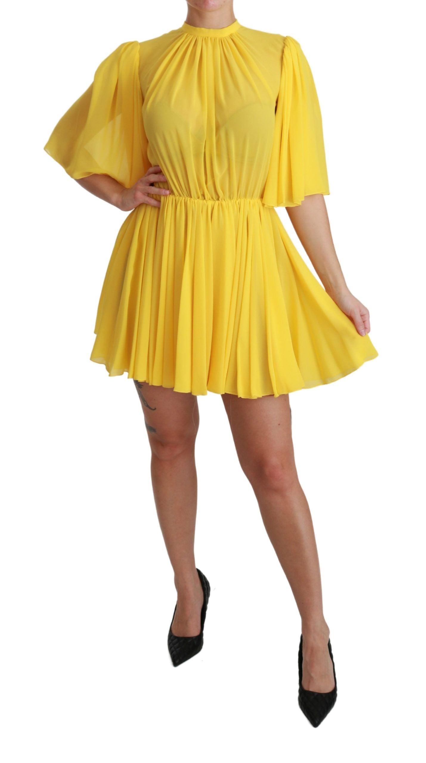 Dolce & Gabbana Silk Pleated A-line Mini Dress in Sunshine Yellow - PER.FASHION