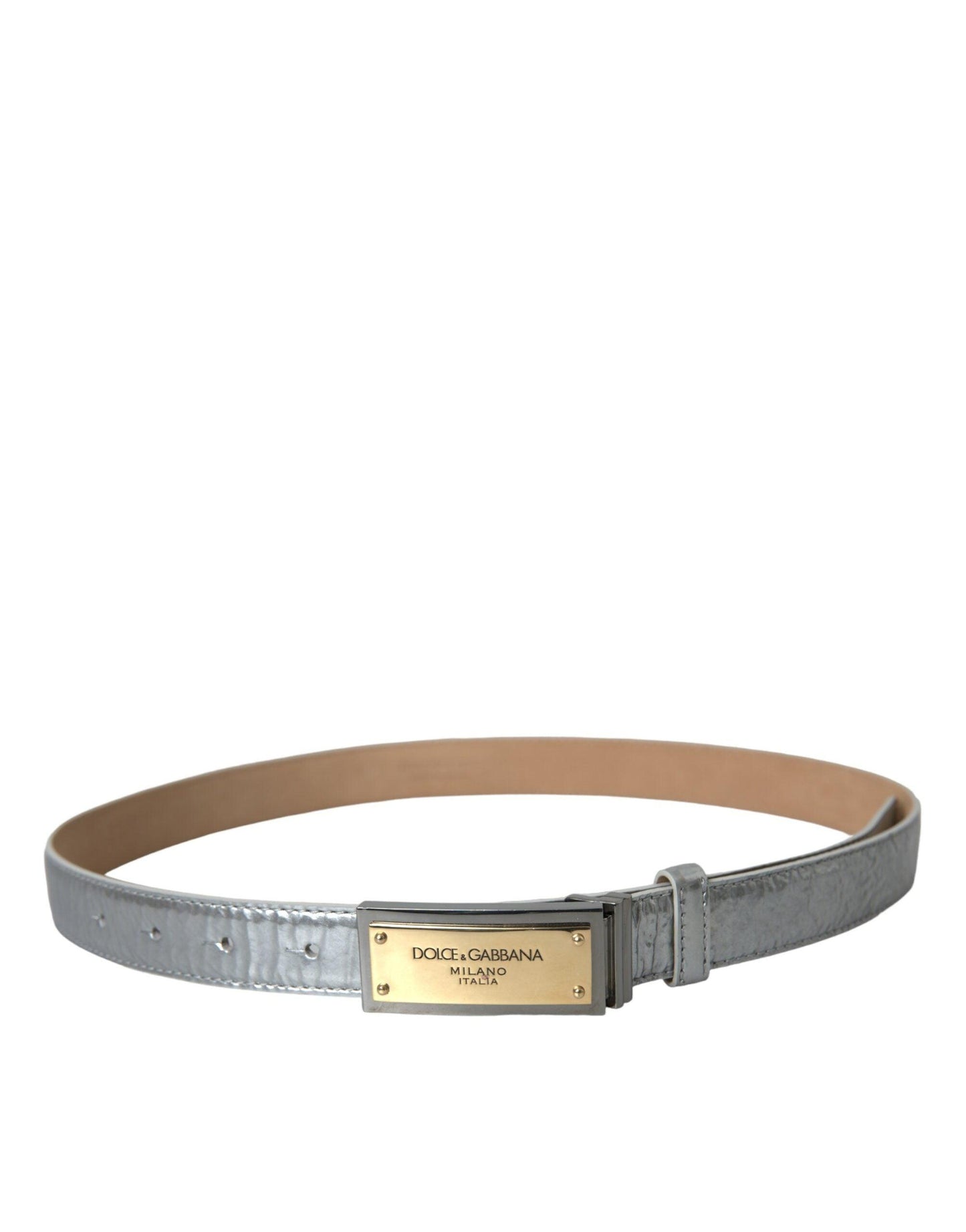 Dolce & Gabbana Silver Leather Metal Logo Buckle Belt Men - PER.FASHION